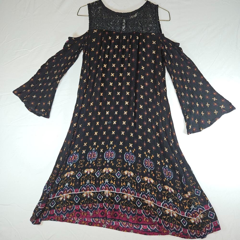 Rebellion Boho Paisley Print Flared Split Sleeve Dress Tunic Women's Size S